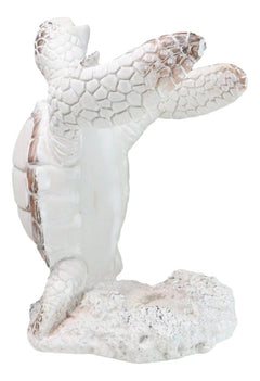 Nautical Marine Distressed Antique White Sea Turtle Wine Bottle Holder Figurine-3