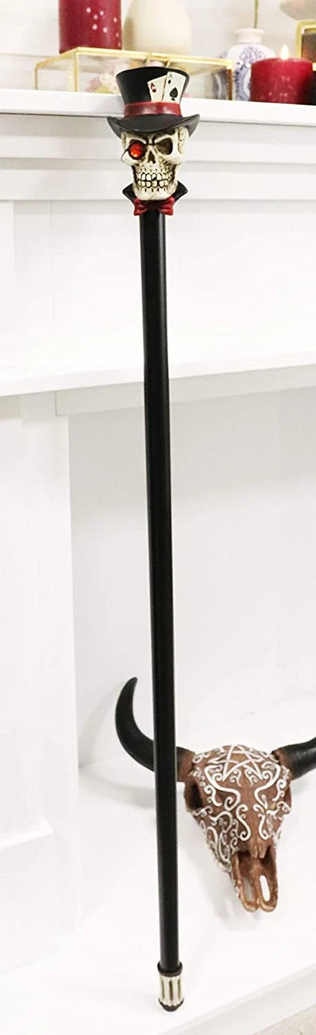 Casino Poker King Skull With Aces Top Hat Decorative Prop Cosplay Walking Cane-1
