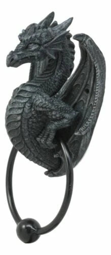 Faux Stone Fantasy Saurian Dragon Grasping Door Knocker Home Decor 8"H-6