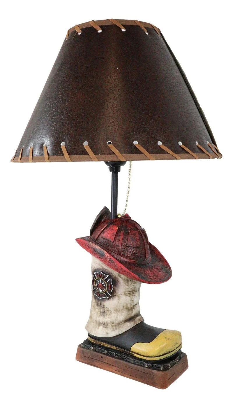American Hero Fire Fighters Fireman Boot And Helmet Table Lamp With Laced Shade-3