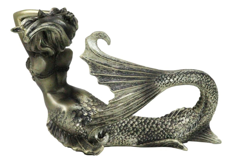 Nautical Aged Bronze Resin Seductive Mermaid Siren With Fishnets Figurine 7"L-3