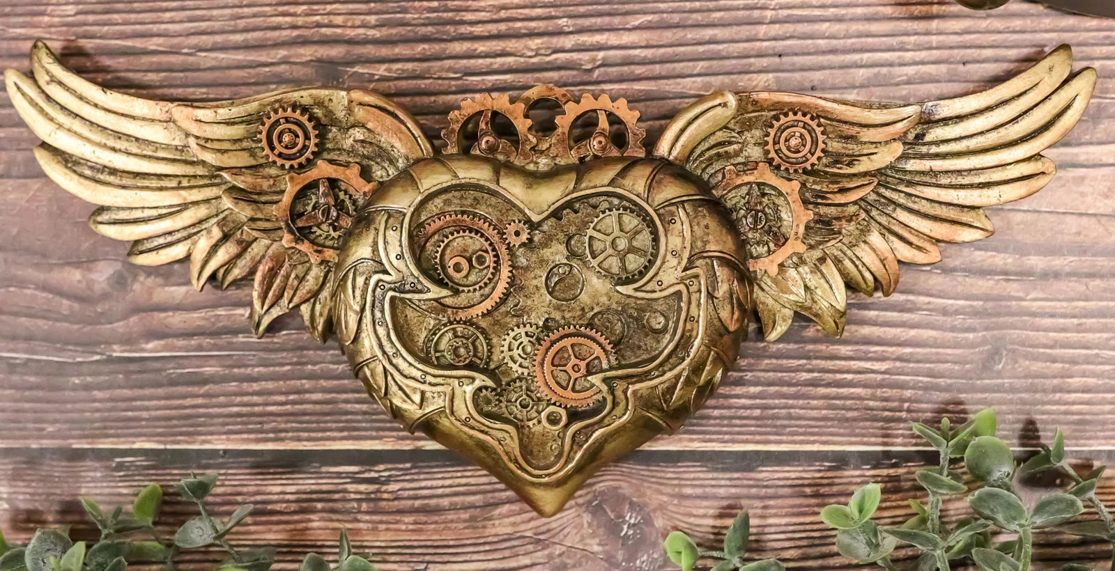Steampunk Romantic Angel Winged Heart Clockwork And Gearwork Wall Plaque Decor-2
