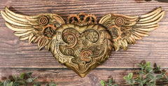 Steampunk Romantic Angel Winged Heart Clockwork And Gearwork Wall Plaque Decor-2