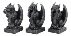 Three Wise Dragons See Hear Speak No Evil Sentinel Guardian Dragons Statue Set-3