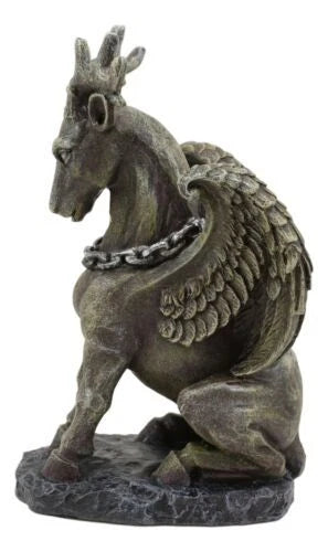 Gothic Sitting Winged Pegasus Stag Horned Gargoyle in Stoic Pose Statue 6.25"H-2
