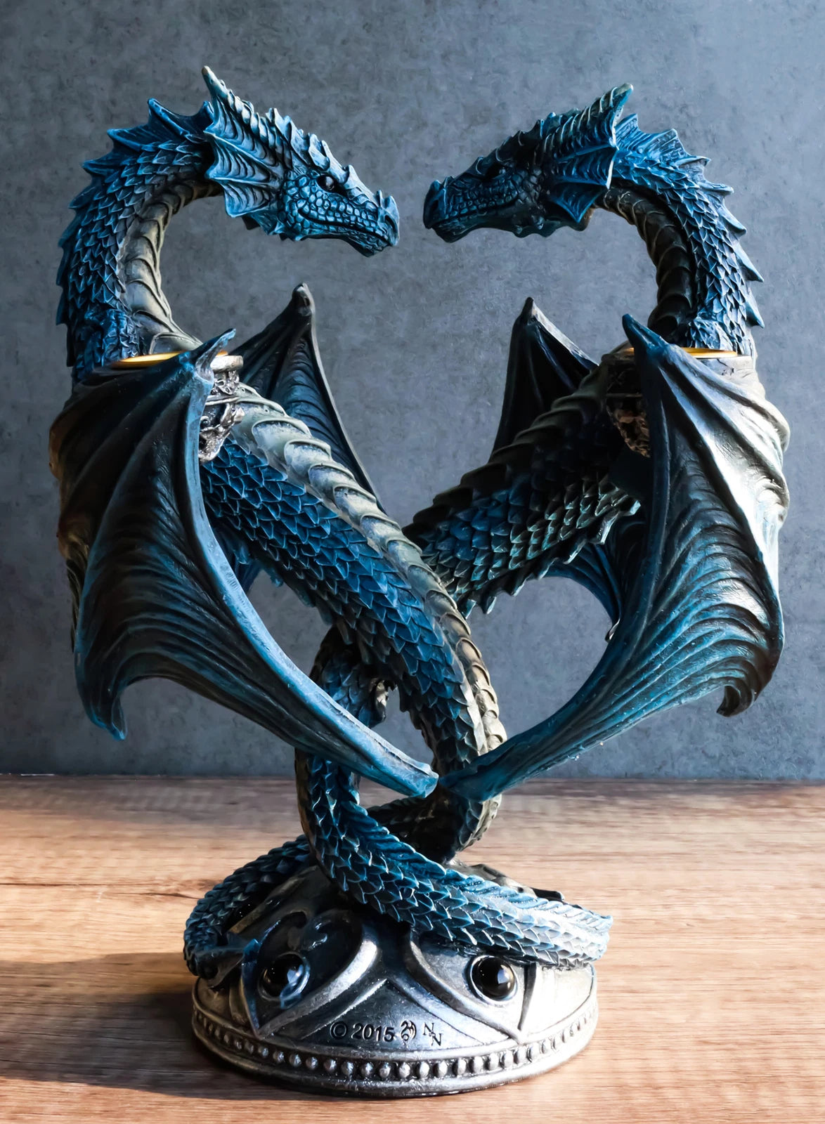 Dragon Heart Altar Drake Candleabra Candle Holder Twin Dragons Figurine 9"Tall