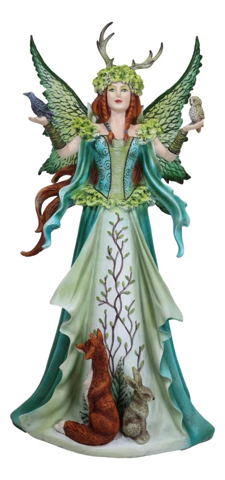 Fantasy Dragon Taker Antler Crown Queen Of The Forest Fairy And Animals Figurine-2