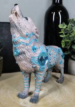 Turquoise Heavens Native Tribal Howling Snow Wolf Totem Spirit Figurine 6.25"L-4