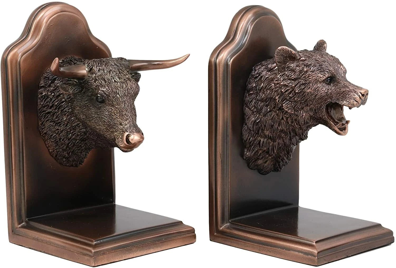 Wall Street Stock Market Bull VS Bear Bookends Bronze Electroplated Figurine-4