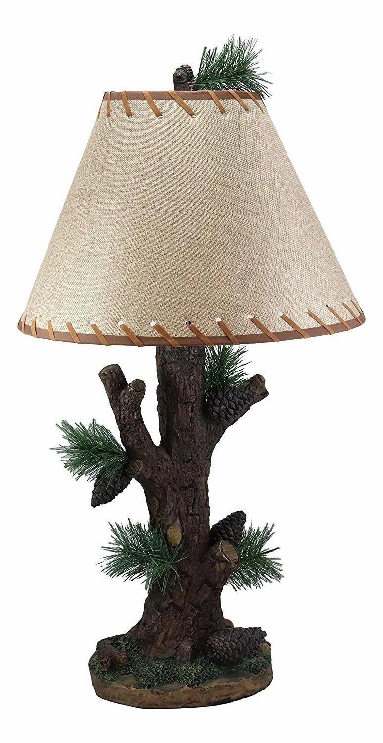 Large 26.75"H Vintage Rustic Mountain Pinecone Pine Tree Needles Bark Table Lamp-3