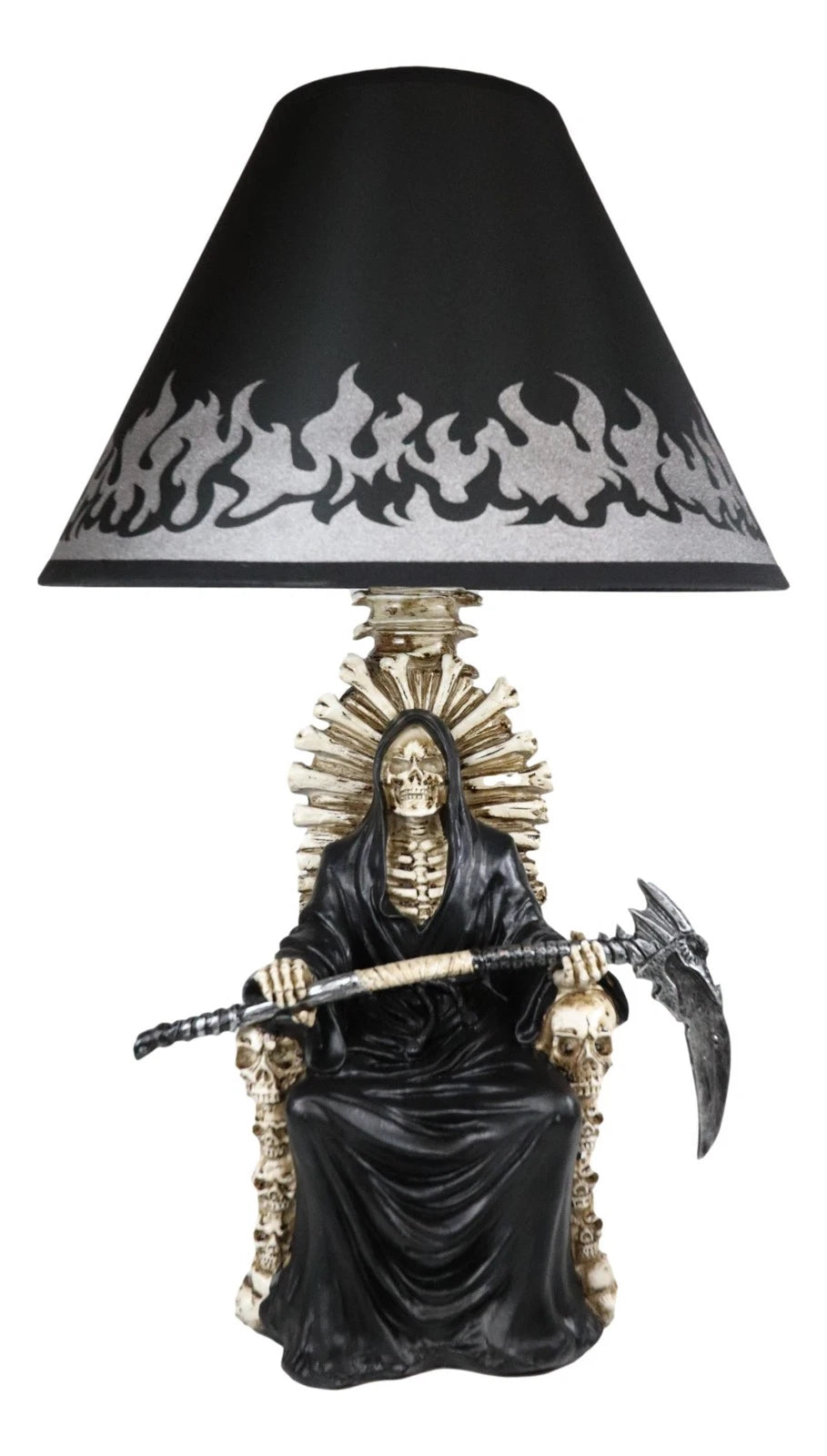 Grim Reaper Seated On Skeleton Justice Throne With Scythe Table Lamp Shade-3