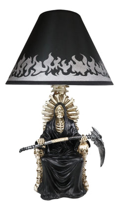 Grim Reaper Seated On Skeleton Justice Throne With Scythe Table Lamp Shade-3