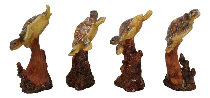 Marine Life Sea Turtles Swimming Under The Sea Reefs Collectible Figurines Set-2