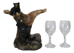 10"H Climbing Black Bear Liquor Wine Glasses and Bottle Holder Figurine-3