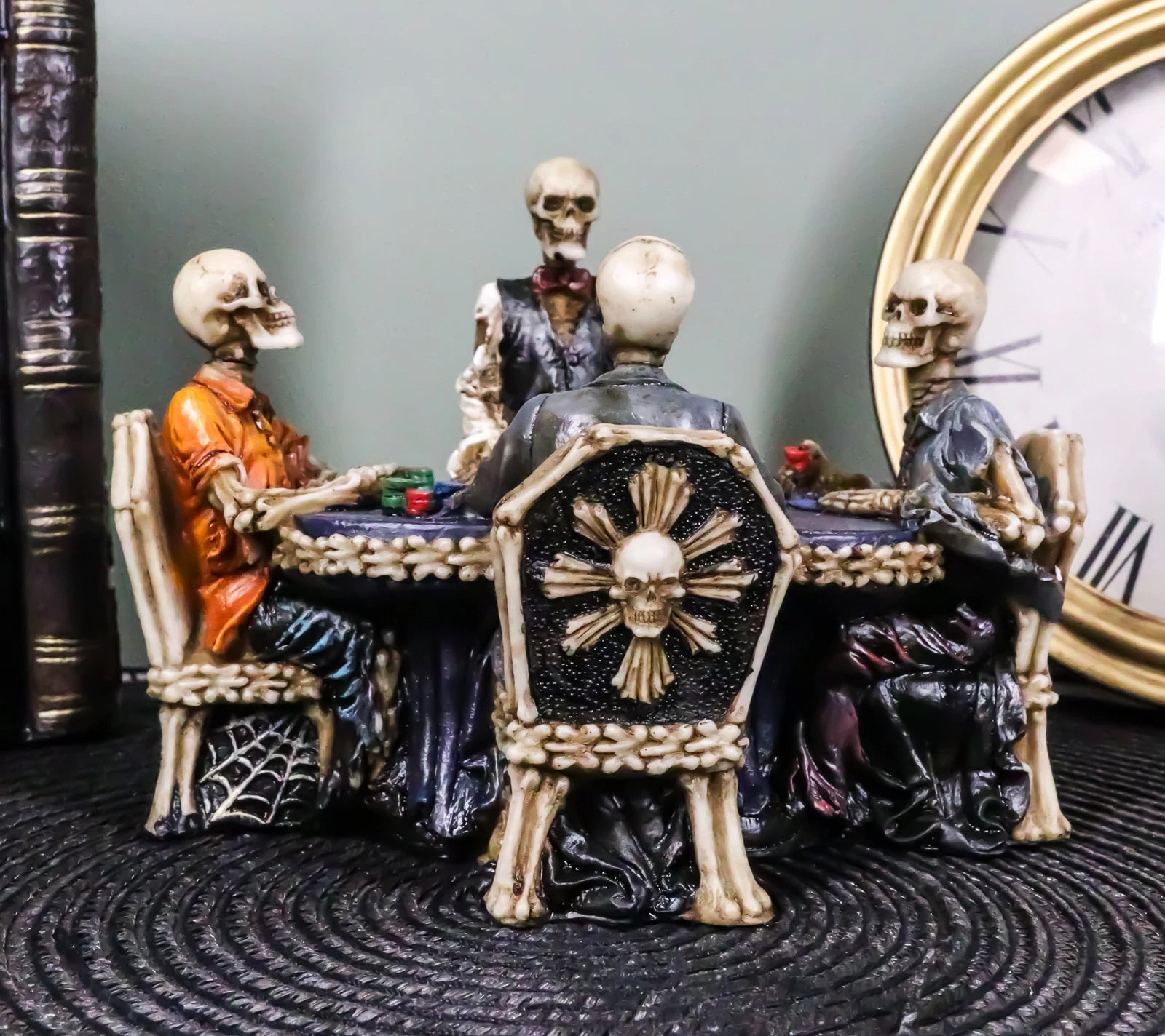 Skeleton Gamblers 6.25"L Three Poker Players With A Dealer Sculpture