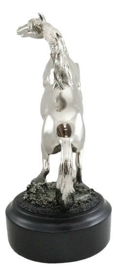 Western Black Beauty Prancing Horse Stallion Silver Resin Figurine With Base-7