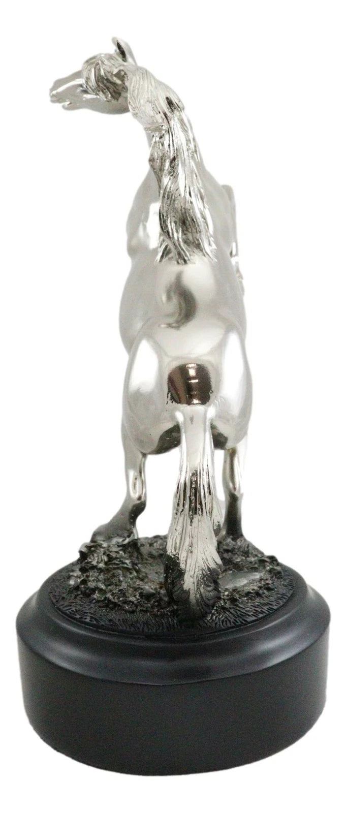 Western Black Beauty Prancing Horse Stallion Silver Resin Figurine With Base-7