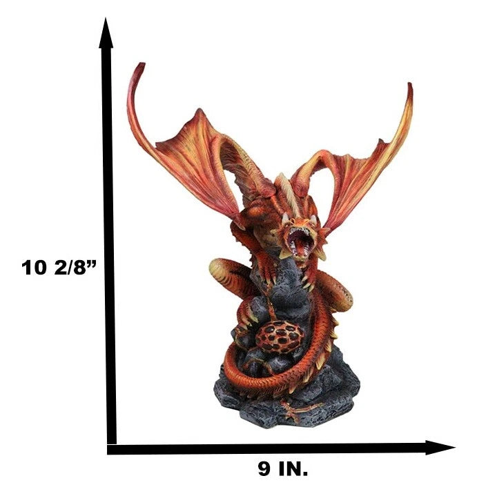 Roaring Red Phoenix Fire Dragon Guarding Egg Hatchling Statue 10"H Anne Stokes-3