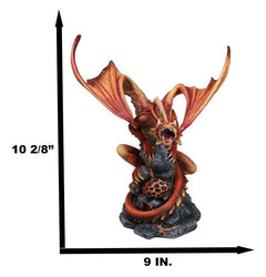 Roaring Red Phoenix Fire Dragon Guarding Egg Hatchling Statue 10"H Anne Stokes-3