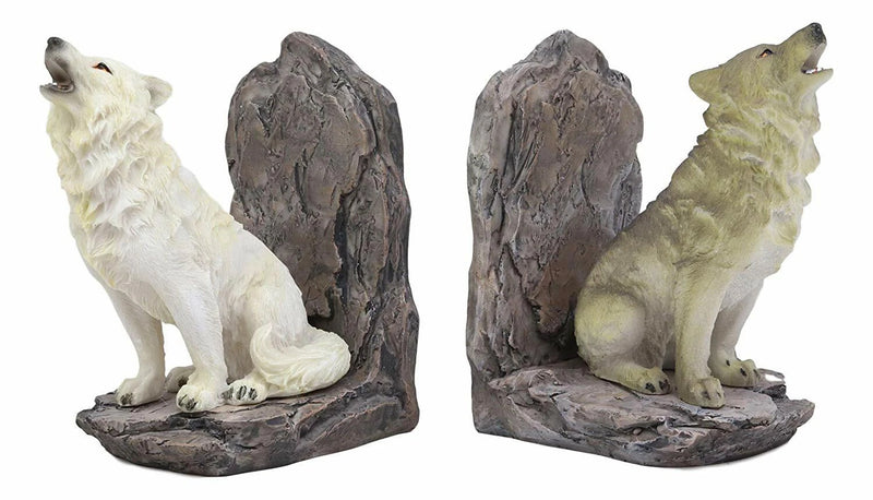 Wardens Of The North Howling Gray And White Wolves Bookends Wolf Figurine Set-3