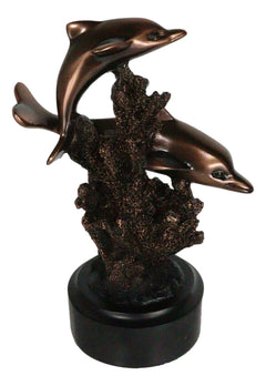 Gay Dolphins Swimming By Ocean Coral Reef Electroplated Bronze Resin Figurine-2