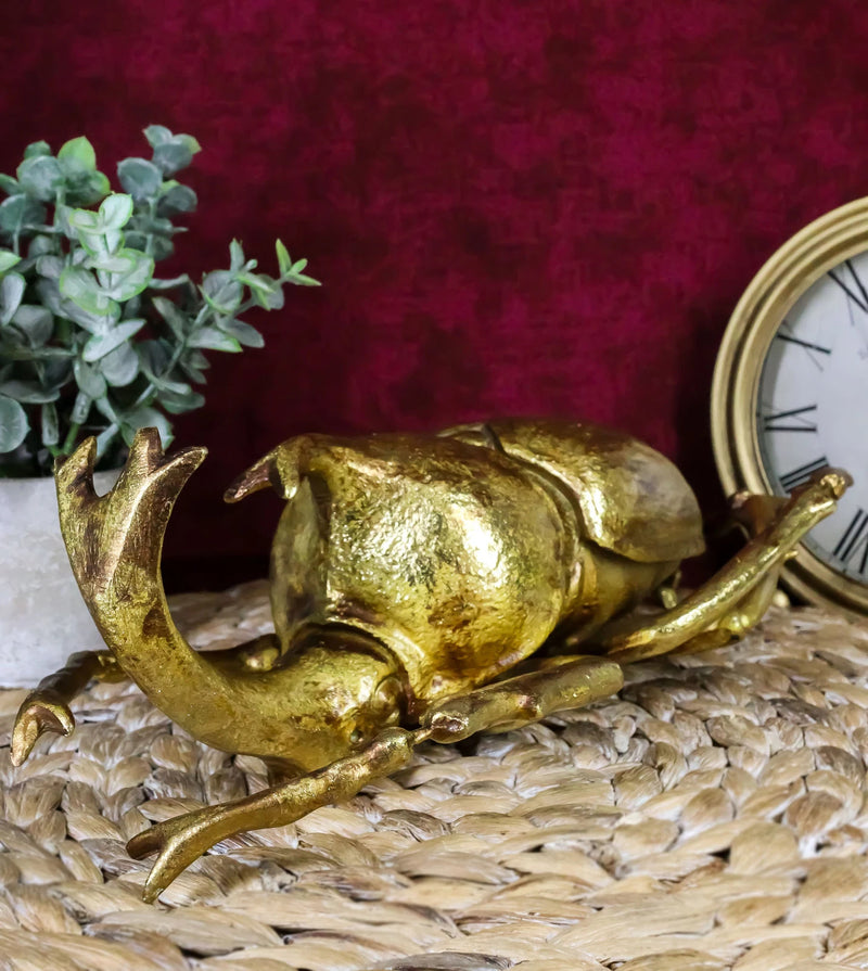 Large Gold Resin Rhinoceros Beetle Wall Sculpture Or Table Decor Figurine-2