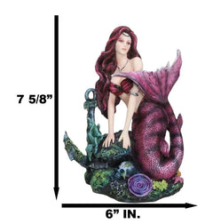 Siren Mermaid Sitting By Sunken Ship Anchor Skull Corals Ocean Graveyard Statue-3
