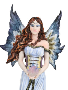 Enchanted Fantasy Damsel Fairy In White Corset Gown Holding Blue Flame Figurine-2