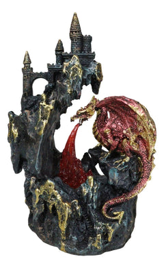 Red Garnet Fire Dragon By Rocky Mountain With Castle LED Light Figurine-4