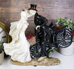 Love Never Dies Skeleton Bridal Couple Kissing On Bicycle W Rose Basket Figurine-1