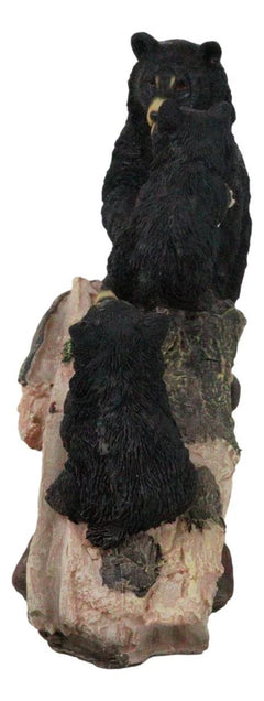 Rustic Forest Black Bear Mother and 2 Cubs Climbing On Tree Log Bridge Figurine-2