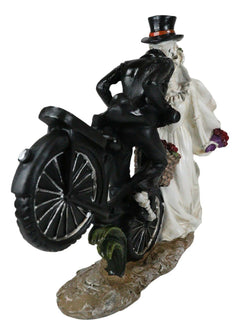 Love Never Dies Skeleton Bridal Couple Kissing On Bicycle W Rose Basket Figurine-3