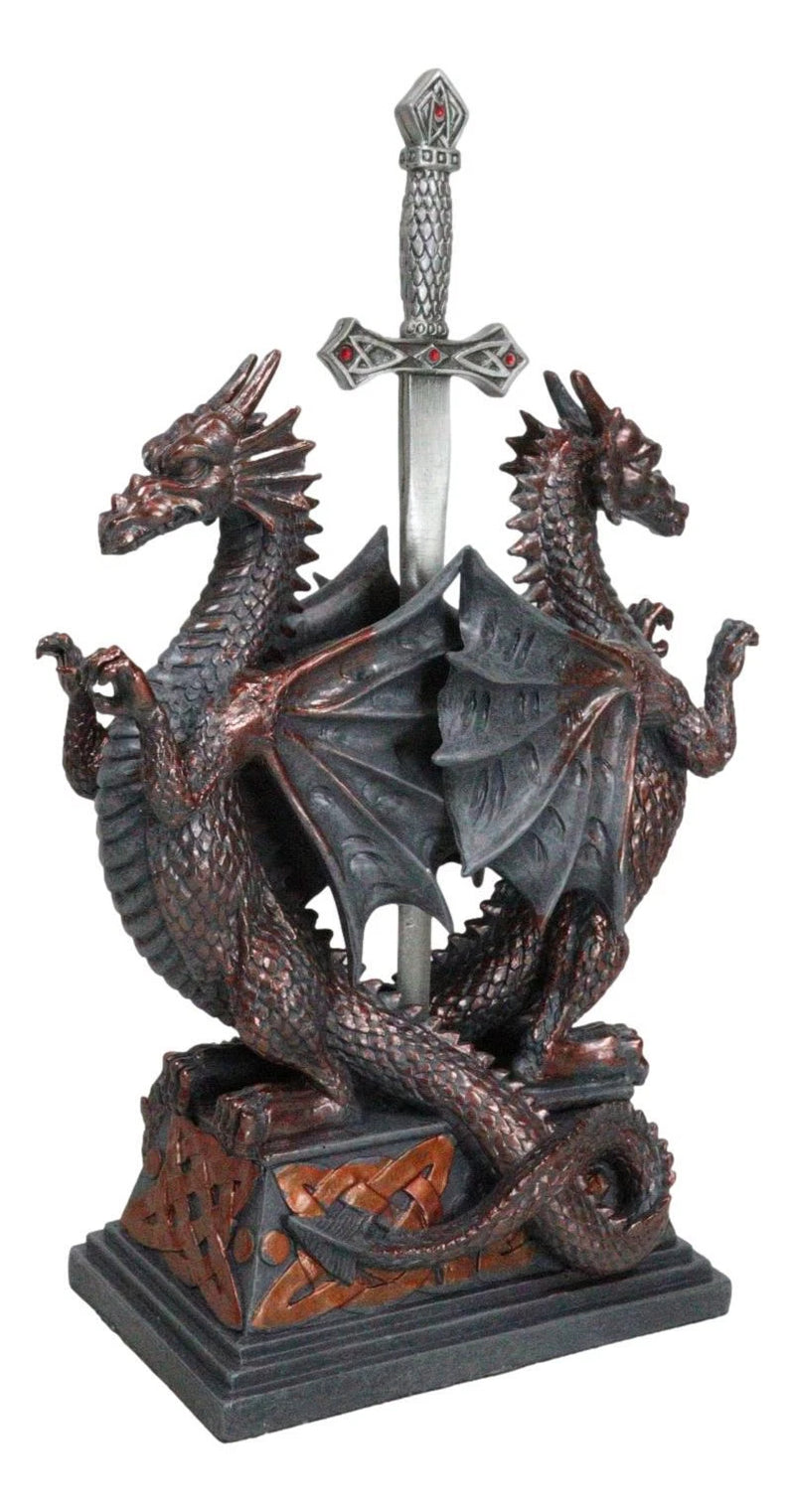 Guardian Double Dragons With Celtic Rune Sword Letter Opener Figurine Set-2