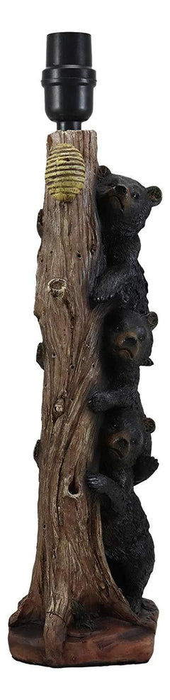 Rustic Climbing 3 Stacked Black Bear Cubs Getting Honey Table Lamp W/Shade-4