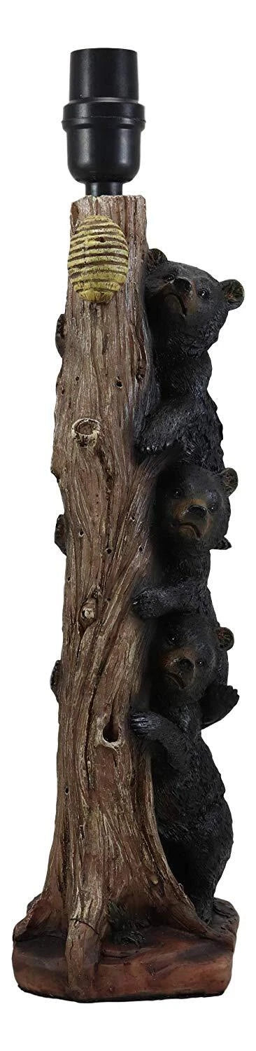 Rustic Climbing 3 Stacked Black Bear Cubs Getting Honey Table Lamp W/Shade-4