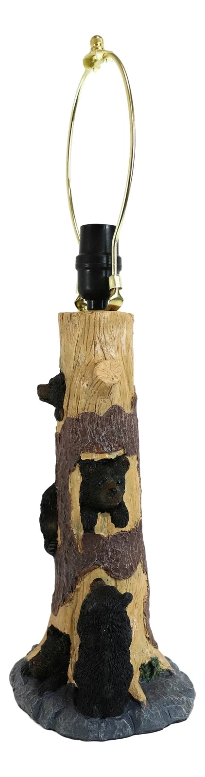 Rustic Black Bear Cubs Peekaboo Climbers by A Tree Table Lamp Statue With Shade-2