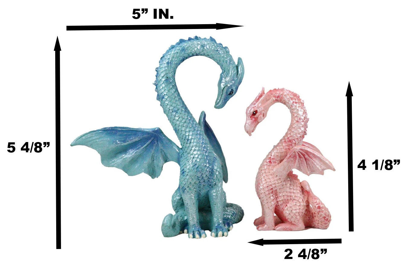 Valentines Cupid Love Dragon Couple Set of Two Blue and Pink Dragon Statue-3