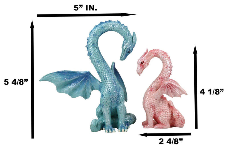 Valentines Cupid Love Dragon Couple Set of Two Blue and Pink Dragon Statue-3