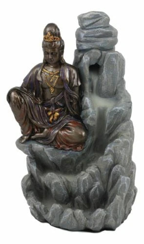 Bodhisattva Kuan Yin Buddha Backflow Incense Burner Statue 7.5"H-4