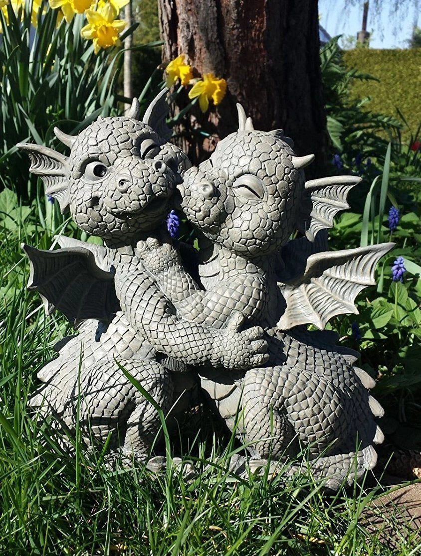 Fiery Romance Hatchling Dragon Lovers Garden Statue Faux Stone Resin Finish 10"H-1