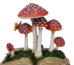 Enchanted Fairy Garden Toadstool Mushrooms Sprouting from Spell Book Figurine-3