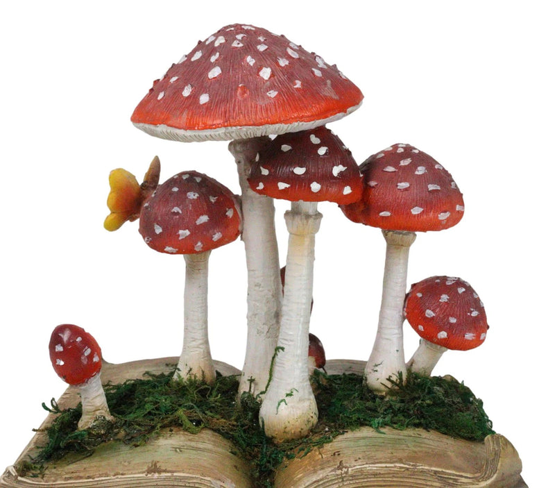 Enchanted Fairy Garden Toadstool Mushrooms Sprouting from Spell Book Figurine-3