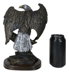 American Patriotic Large Bald Eagle Perched On Rocky Cliff Resin Figurine 10"H-4