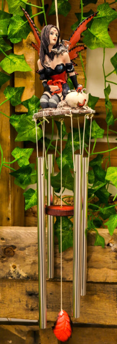 Red Tribal Fairy W/ Dragon Hatchlings Resonant Relaxing Wind Chime Garden Patio-1