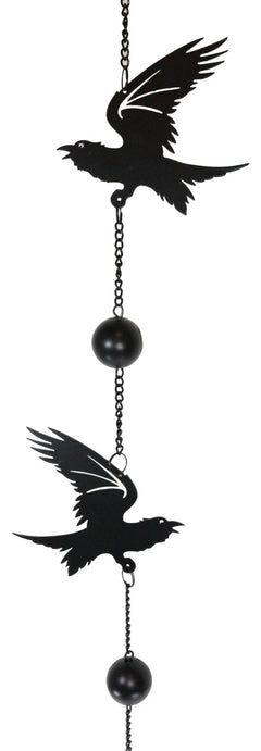 Gothic Bad Omen Trio Crow Ravens Metal Wall Hanging Mobile Wind Chime With Beads-4