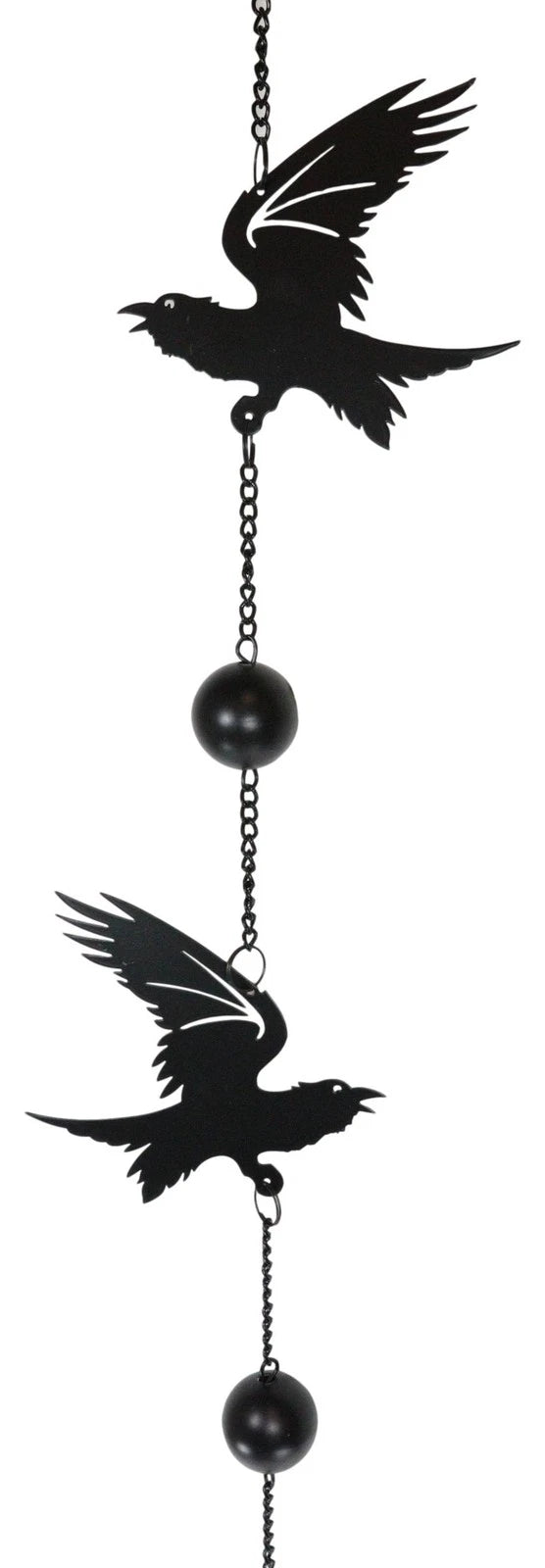 Gothic Bad Omen Trio Crow Ravens Metal Wall Hanging Mobile Wind Chime With Beads-4