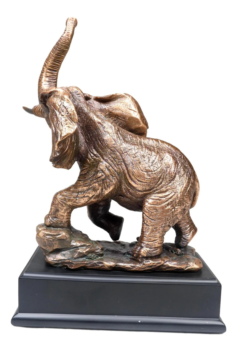 Safari Elephant Trumpeting Bronze Electroplated Figurine With Base 10.75"H-3