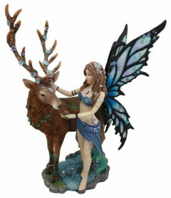 Butterfly Fairy With Stag Figurine Enchanted Forest Faerie Avalon & Emperor Deer-2