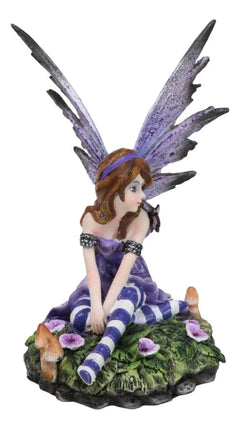 Toadstool Garden Lavender Purple Girl Fairy With Flitting Butterfly Figurine-3