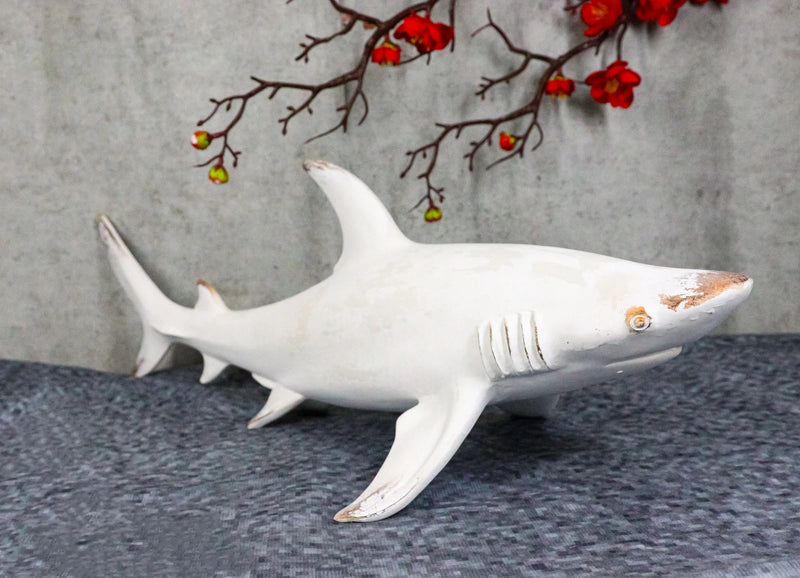 Nautical Ocean Marine Great White Shark Swimming Antiqued White Figurine 19.5"L-1